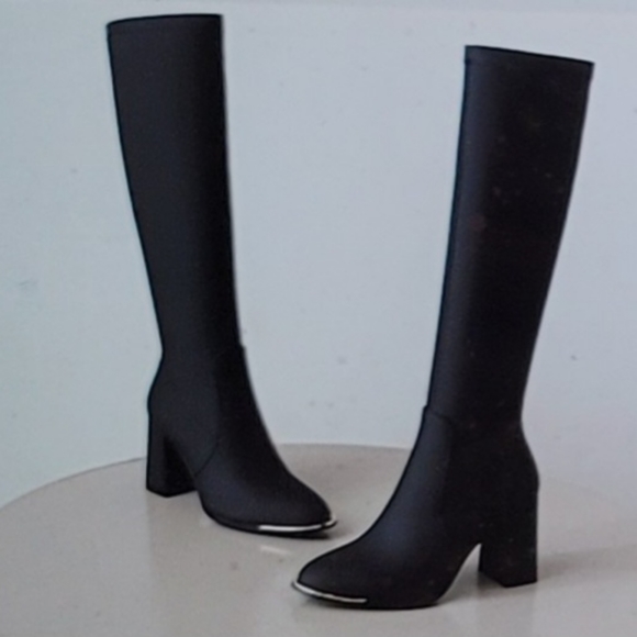 NIB Pointed Toe chunky heel long boots with side zipper wear 8 hours size 10 - Picture 2 of 14